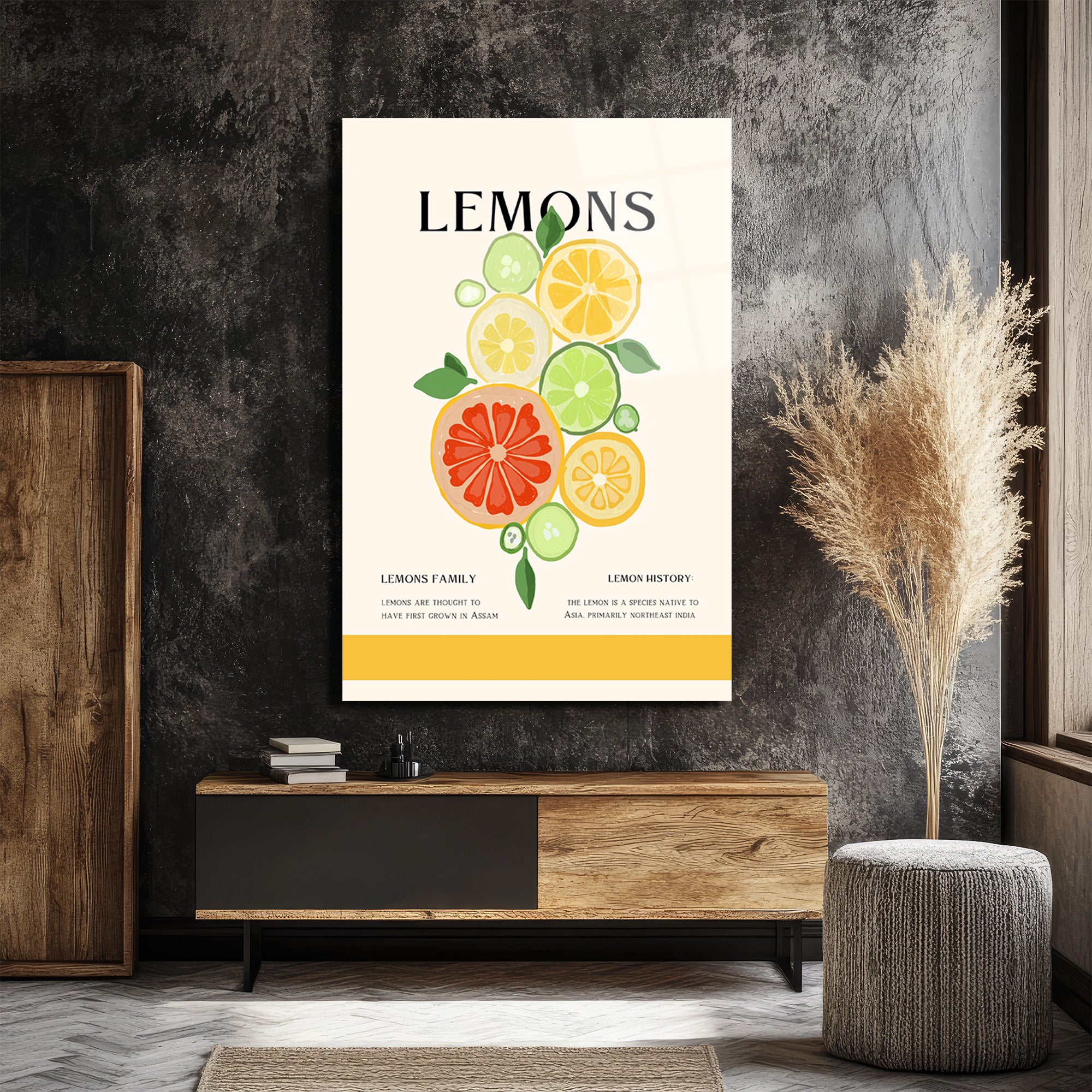 Canlandırıcı Limon Dilimleri Modern Sanat Cam Tablo