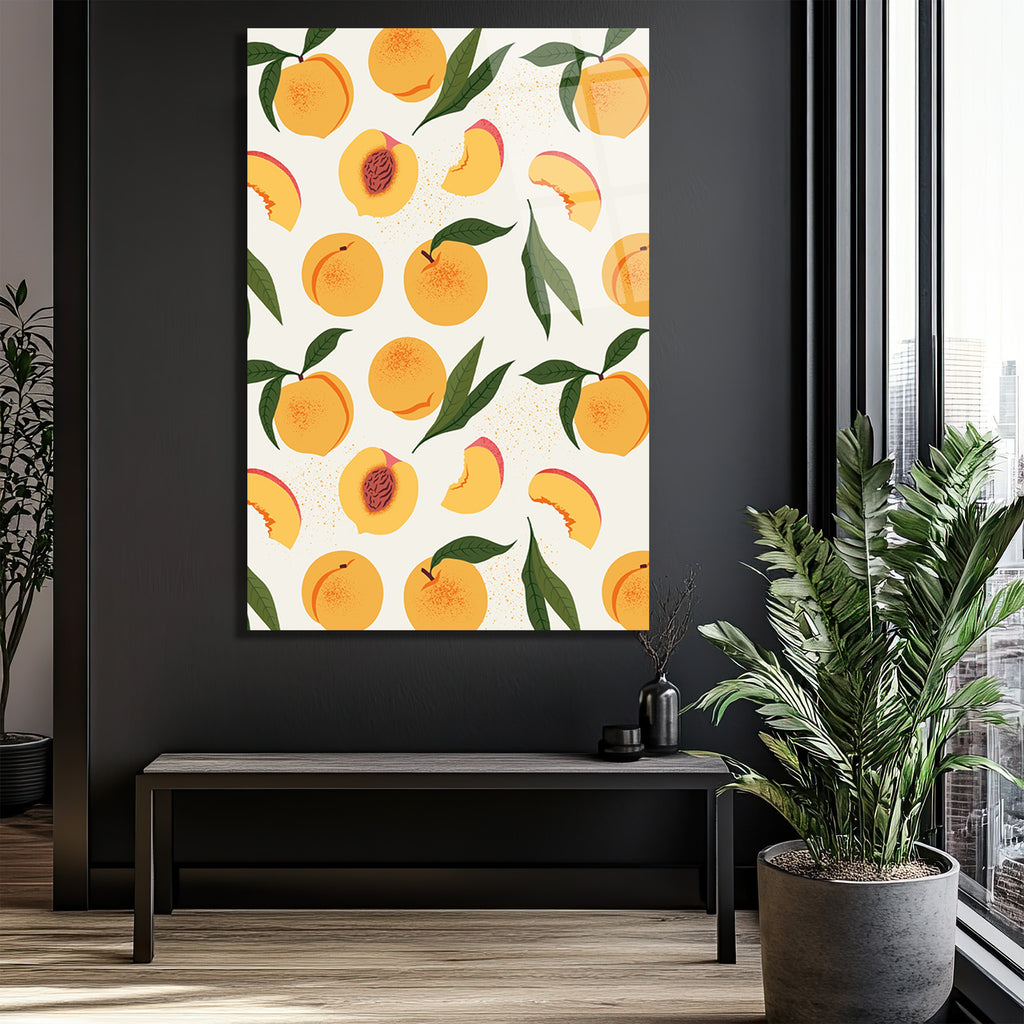 Yaz Esintisi Şeftali Desenli Modern Cam Tablo