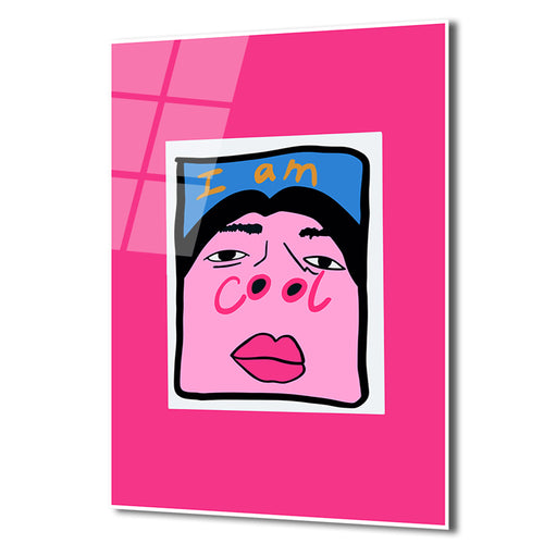 "I Am Cool" Pop Art Temalı Pembe Cam Tablo