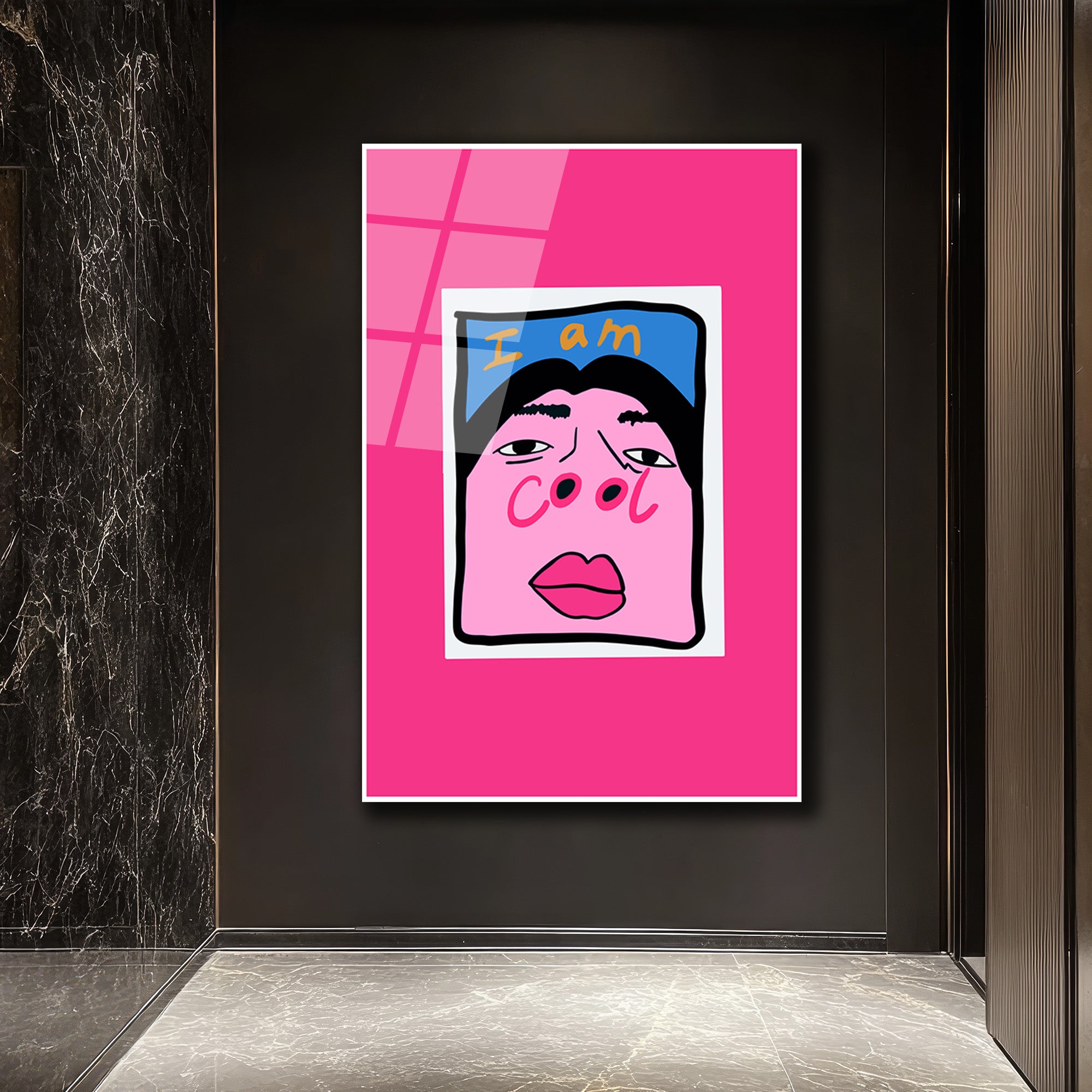 "I Am Cool" Pop Art Temalı Pembe Cam Tablo