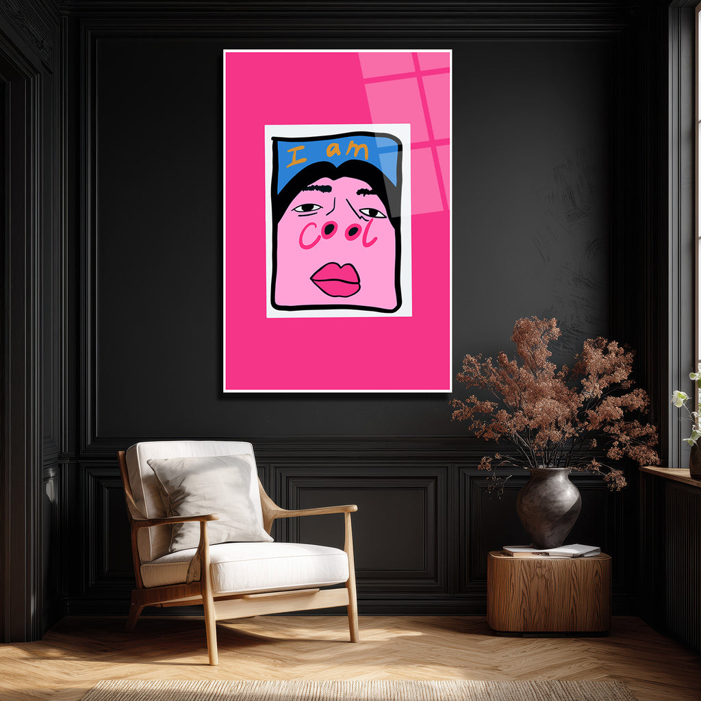 "I Am Cool" Pop Art Temalı Pembe Cam Tablo