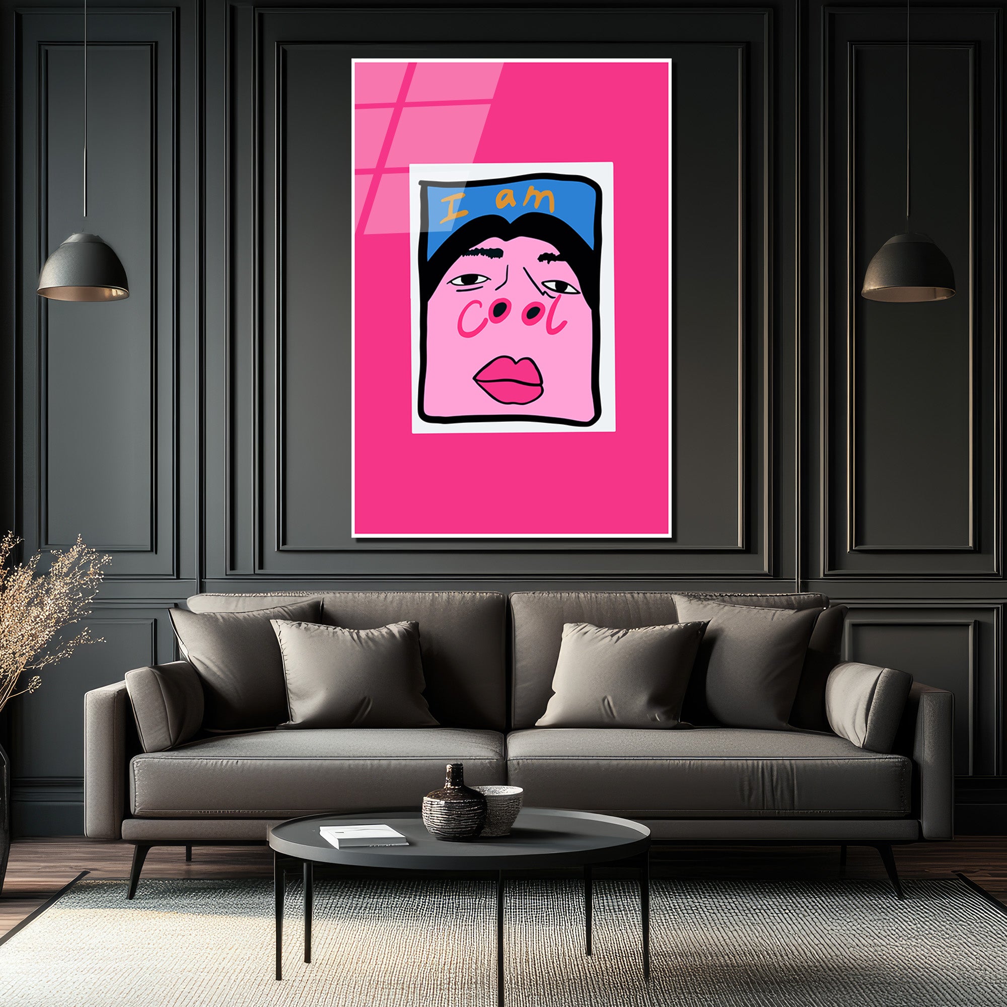 "I Am Cool" Pop Art Temalı Pembe Cam Tablo