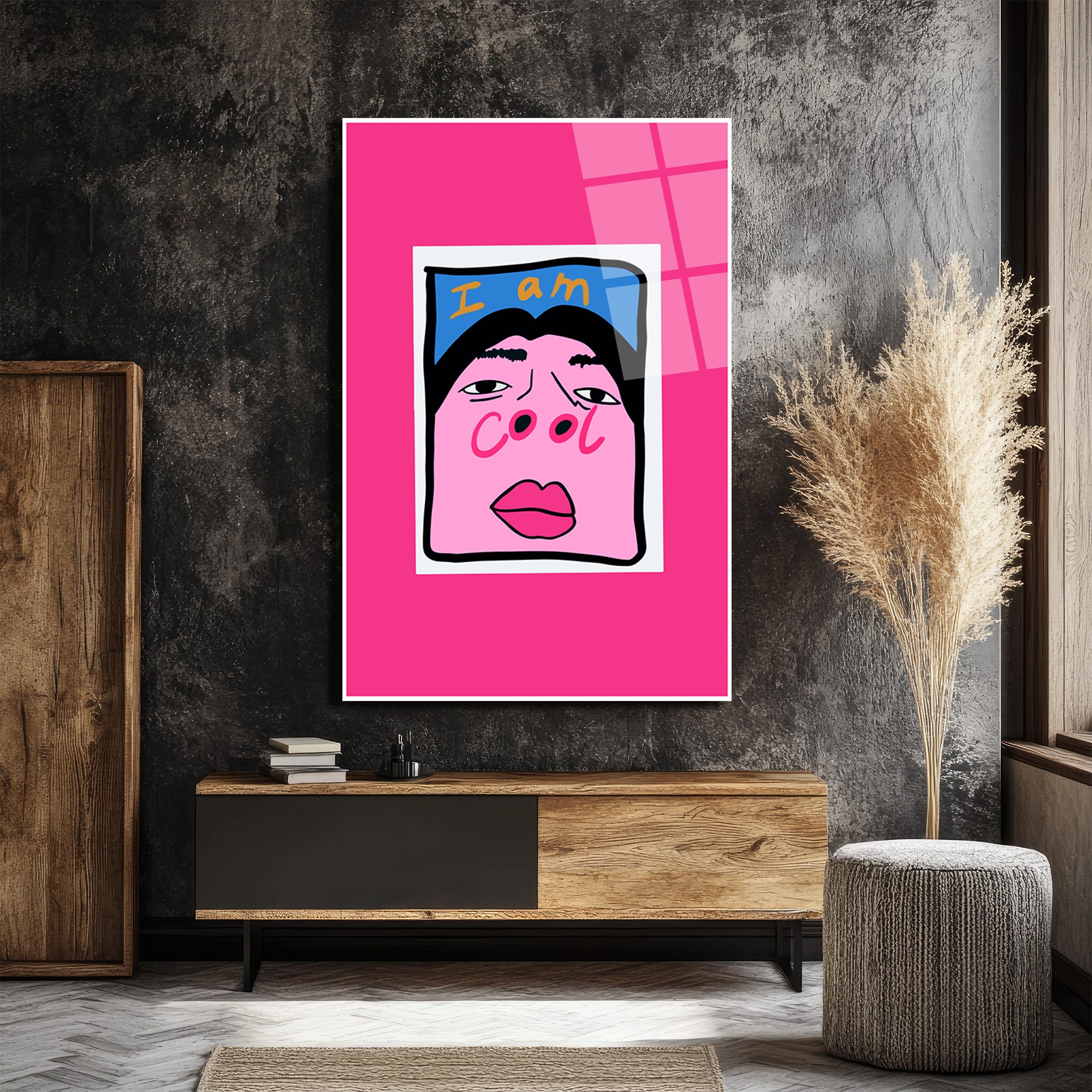 "I Am Cool" Pop Art Temalı Pembe Cam Tablo