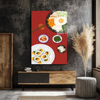 Kore Mutfağı Ziyafeti Cam Tablo | Bibimbap ve Kimbap Duvar Sanatı