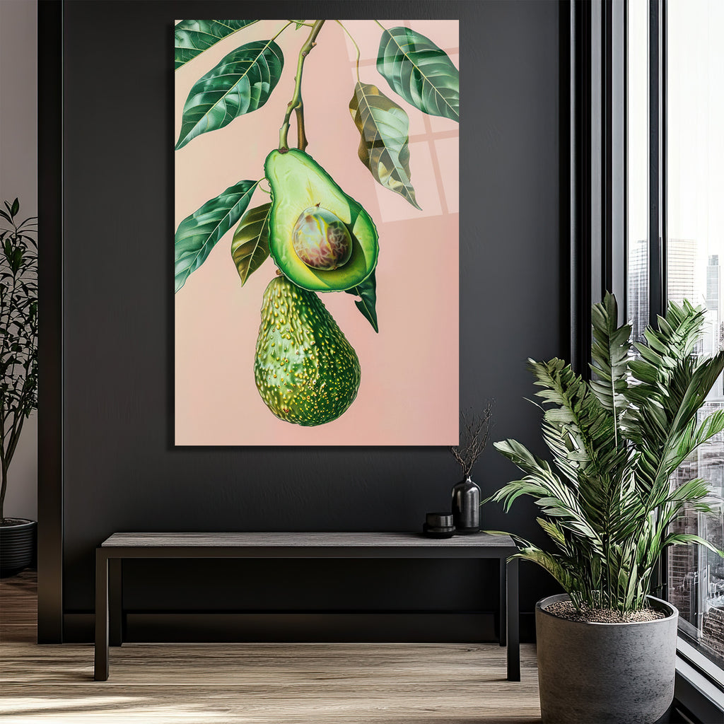 Canlı Avokado Dalı Modern Cam Tablo