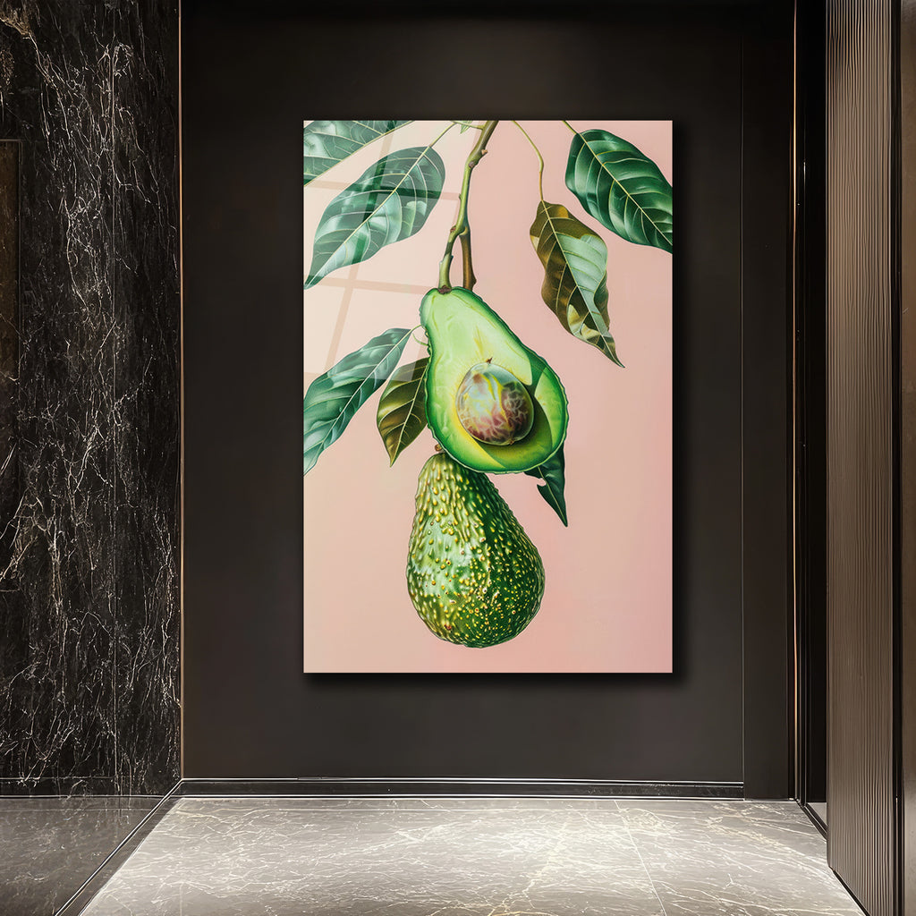 Canlı Avokado Dalı Modern Cam Tablo