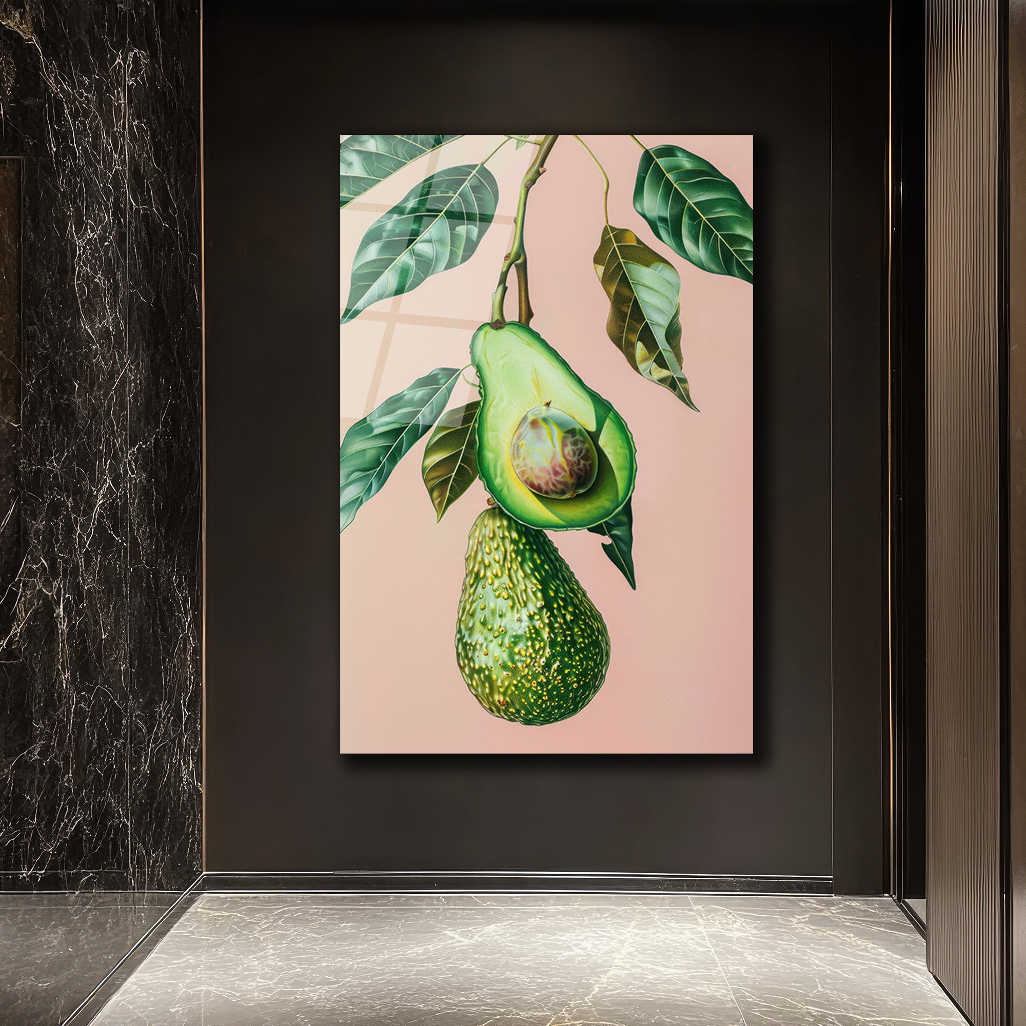 Canlı Avokado Dalı Modern Cam Tablo