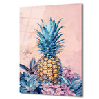 Egzotik Mavi Ananas Botanik Desenli Modern Cam Tablo