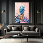 Egzotik Mavi Ananas Botanik Desenli Modern Cam Tablo