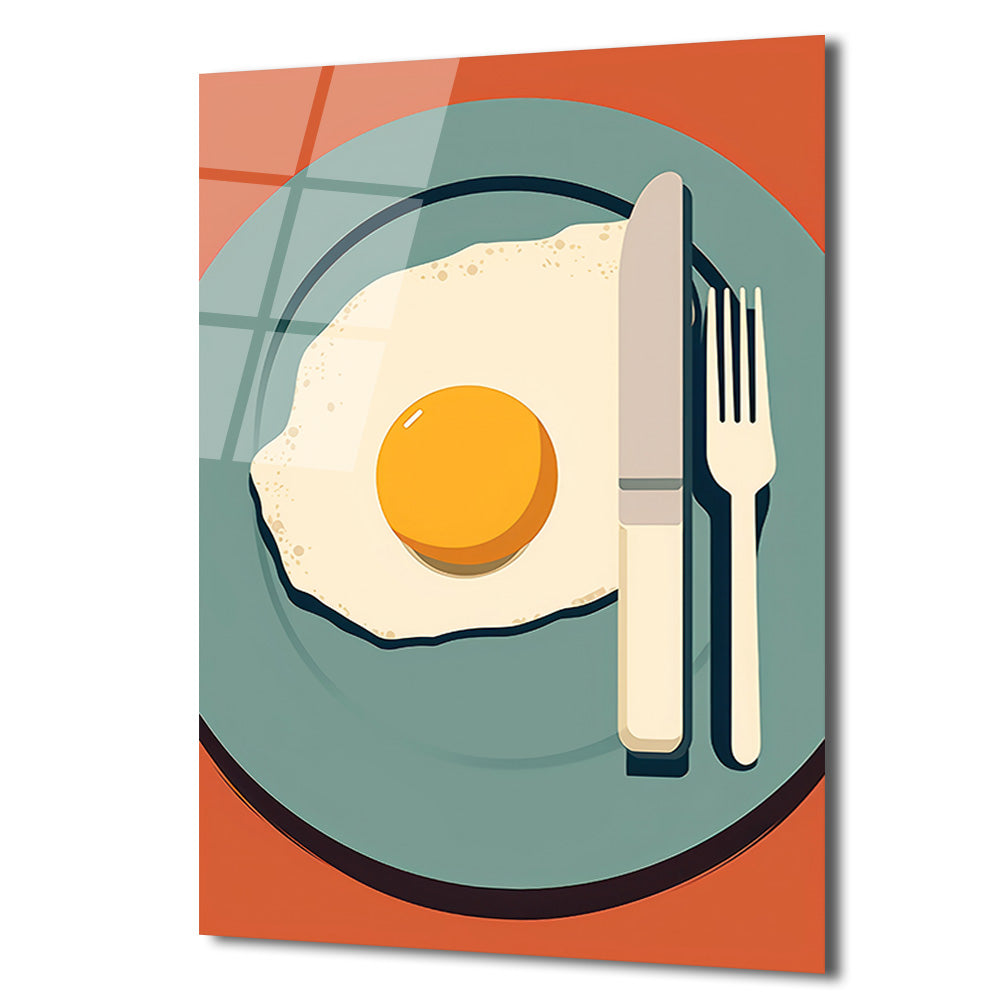 Minimalist Kahvaltı Yumurta Temalı Cam Tablo