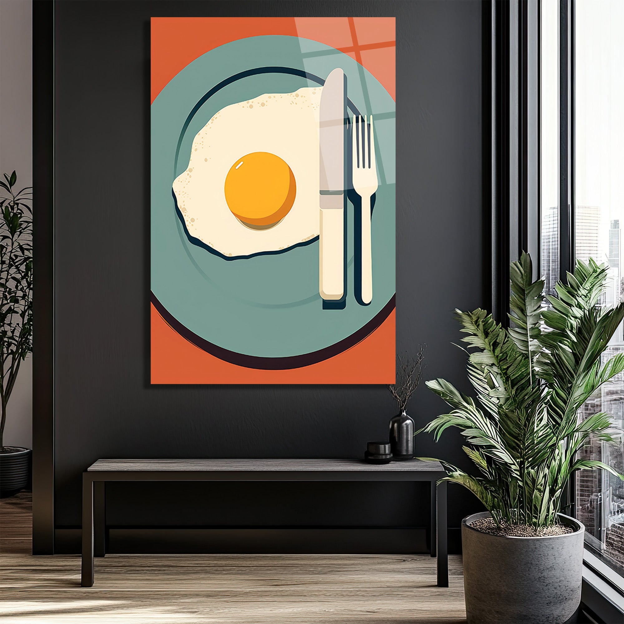 Minimalist Kahvaltı Yumurta Temalı Cam Tablo
