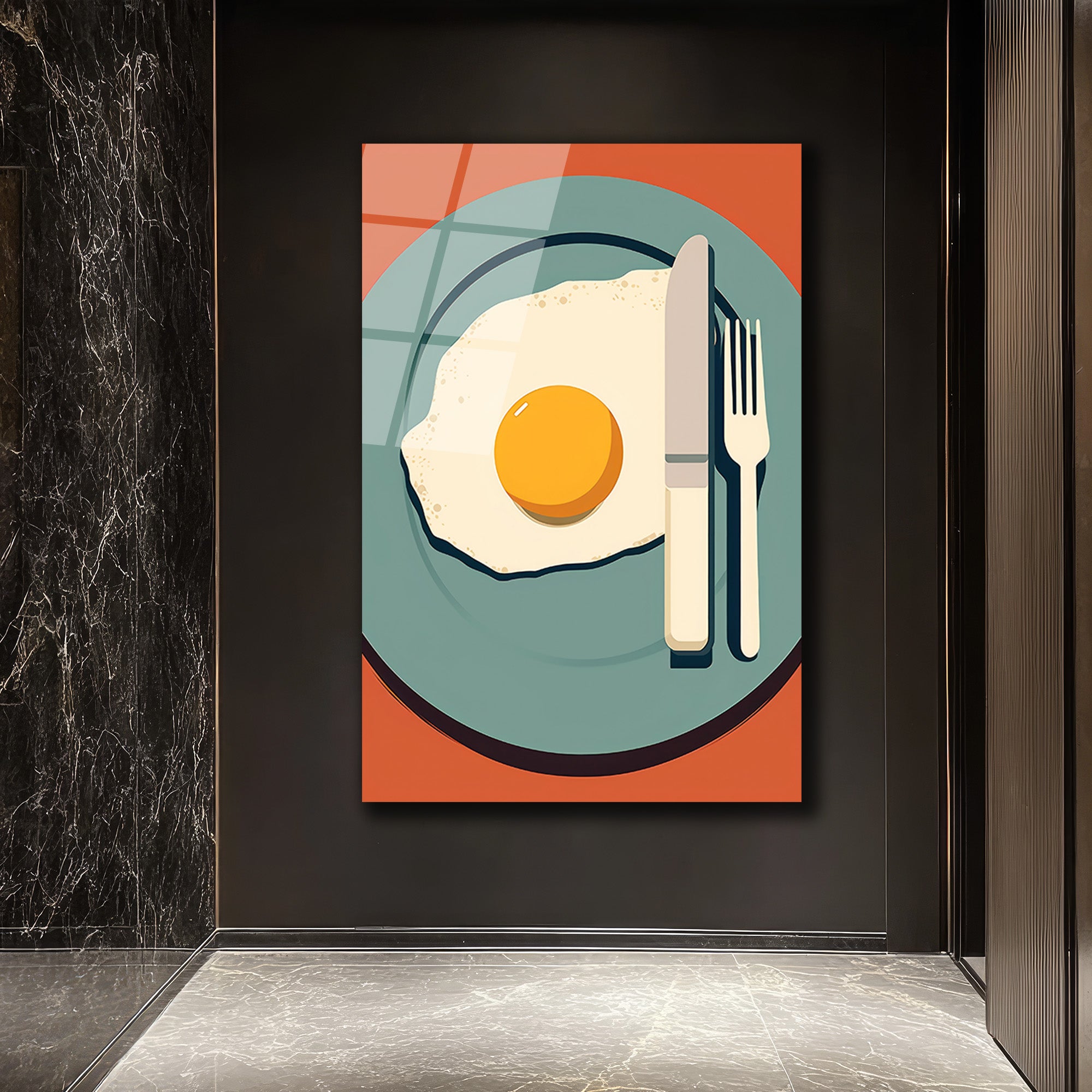Minimalist Kahvaltı Yumurta Temalı Cam Tablo