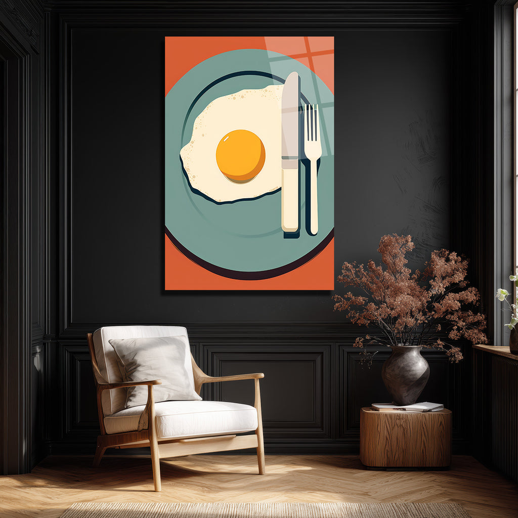 Minimalist Kahvaltı Yumurta Temalı Cam Tablo