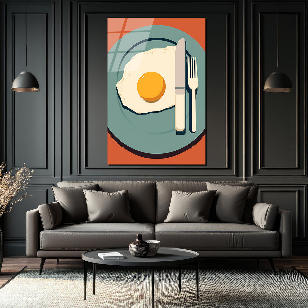 Minimalist Kahvaltı Yumurta Temalı Cam Tablo