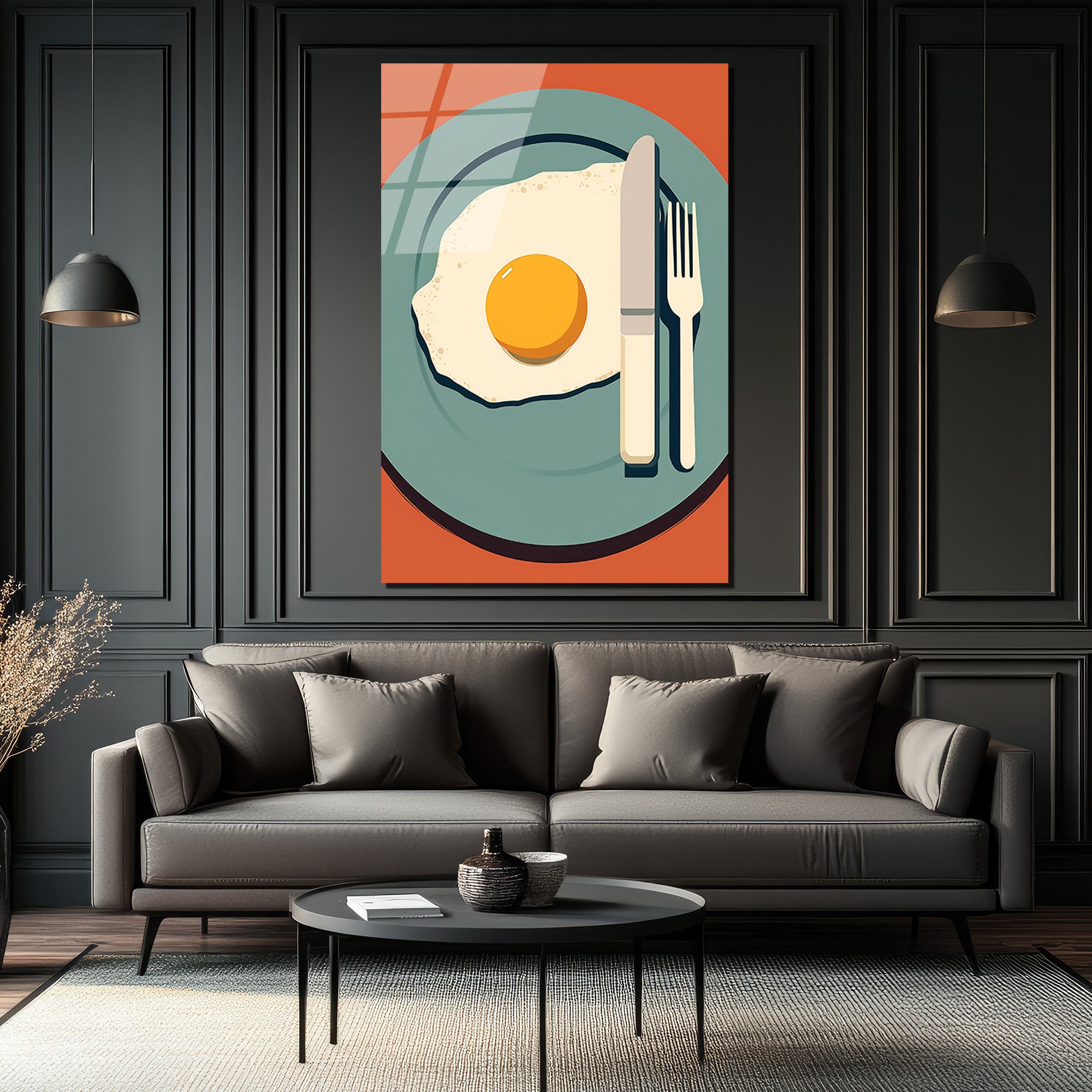 Minimalist Kahvaltı Yumurta Temalı Cam Tablo