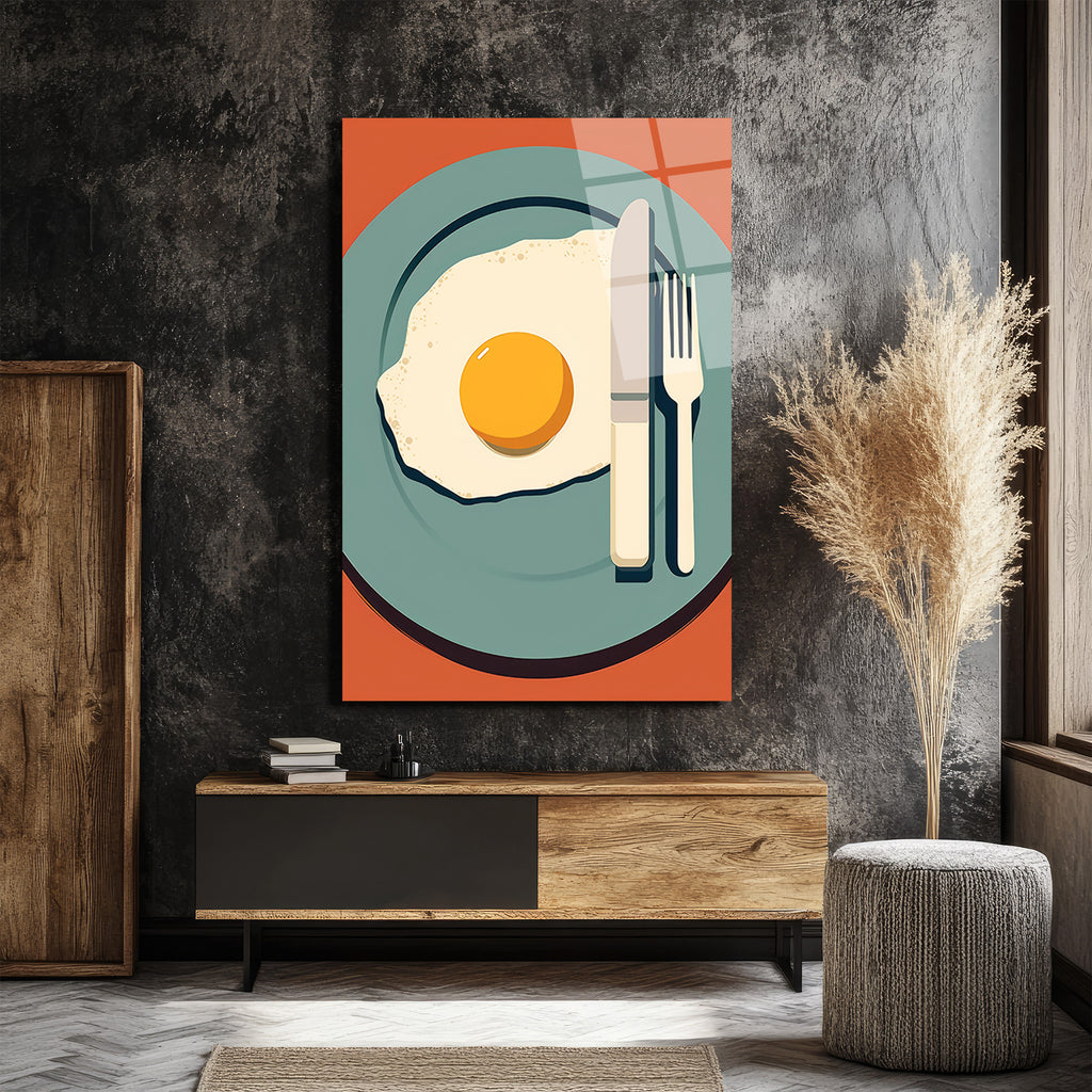 Minimalist Kahvaltı Yumurta Temalı Cam Tablo