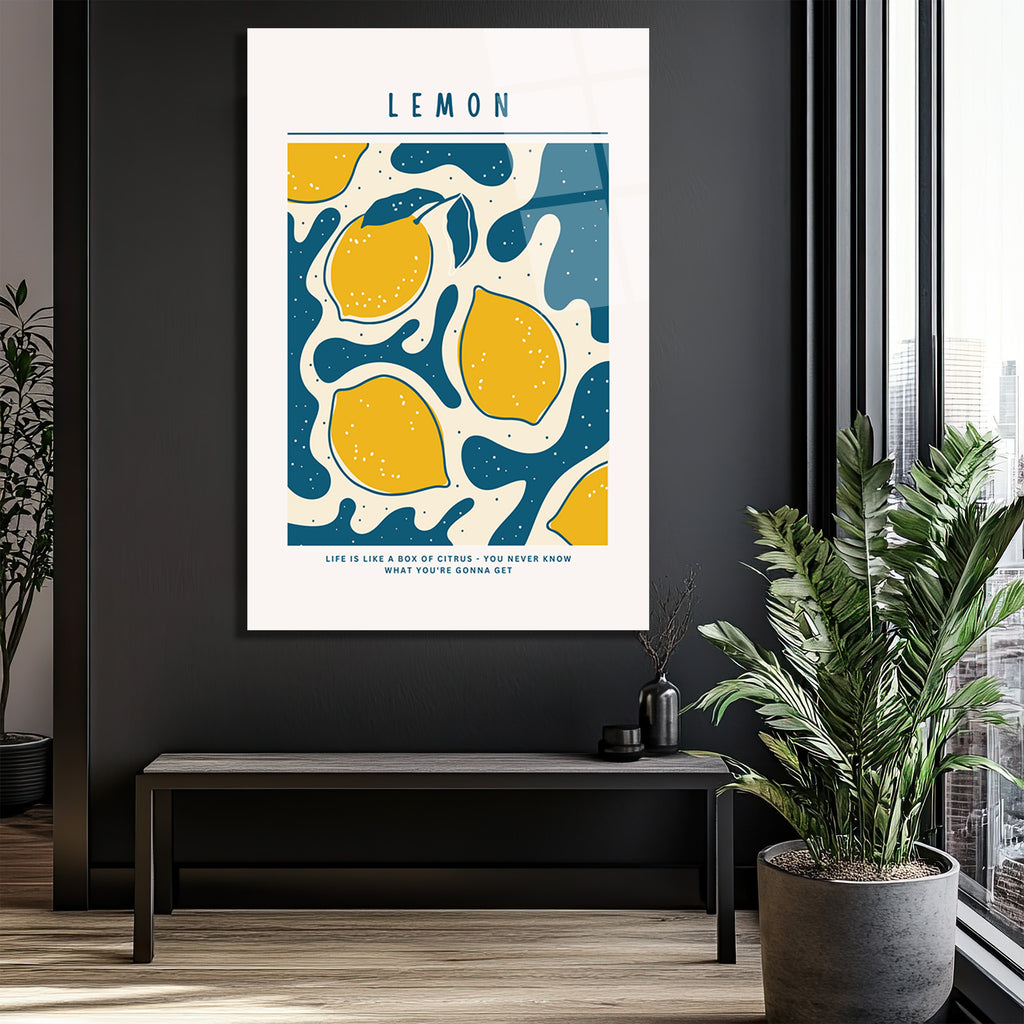 Neşeli Limonlar Cam Tablo - Modern Mutfak ve Salon Dekorasyonu