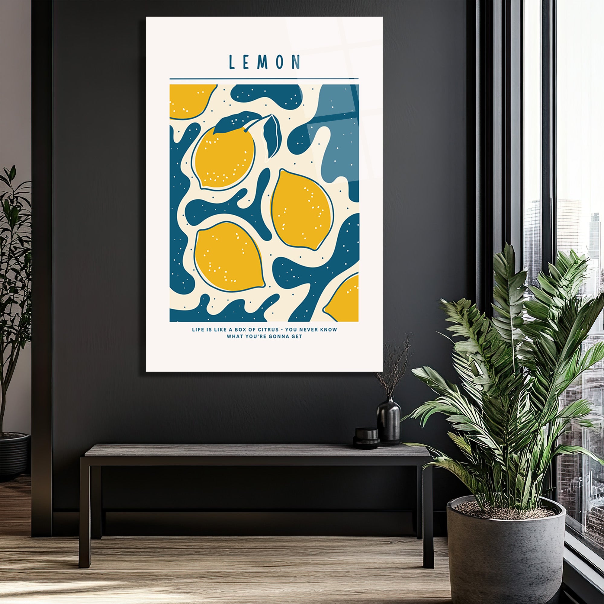 Neşeli Limonlar Cam Tablo - Modern Mutfak ve Salon Dekorasyonu