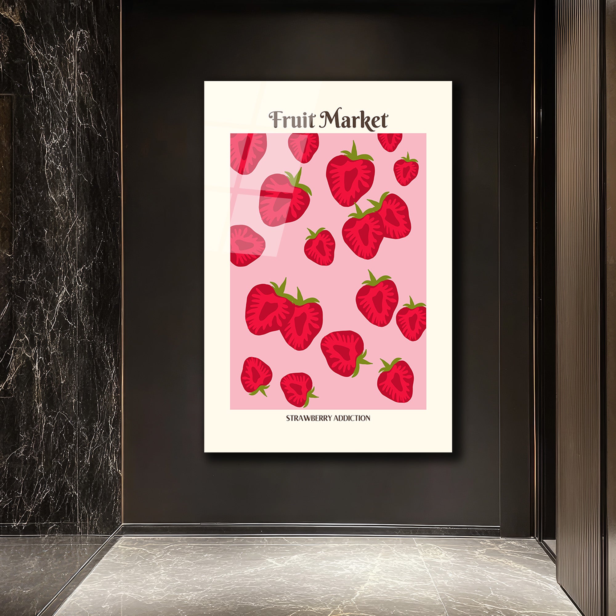 Çilek Pazarı Temalı Modern Sanat Cam Tablo