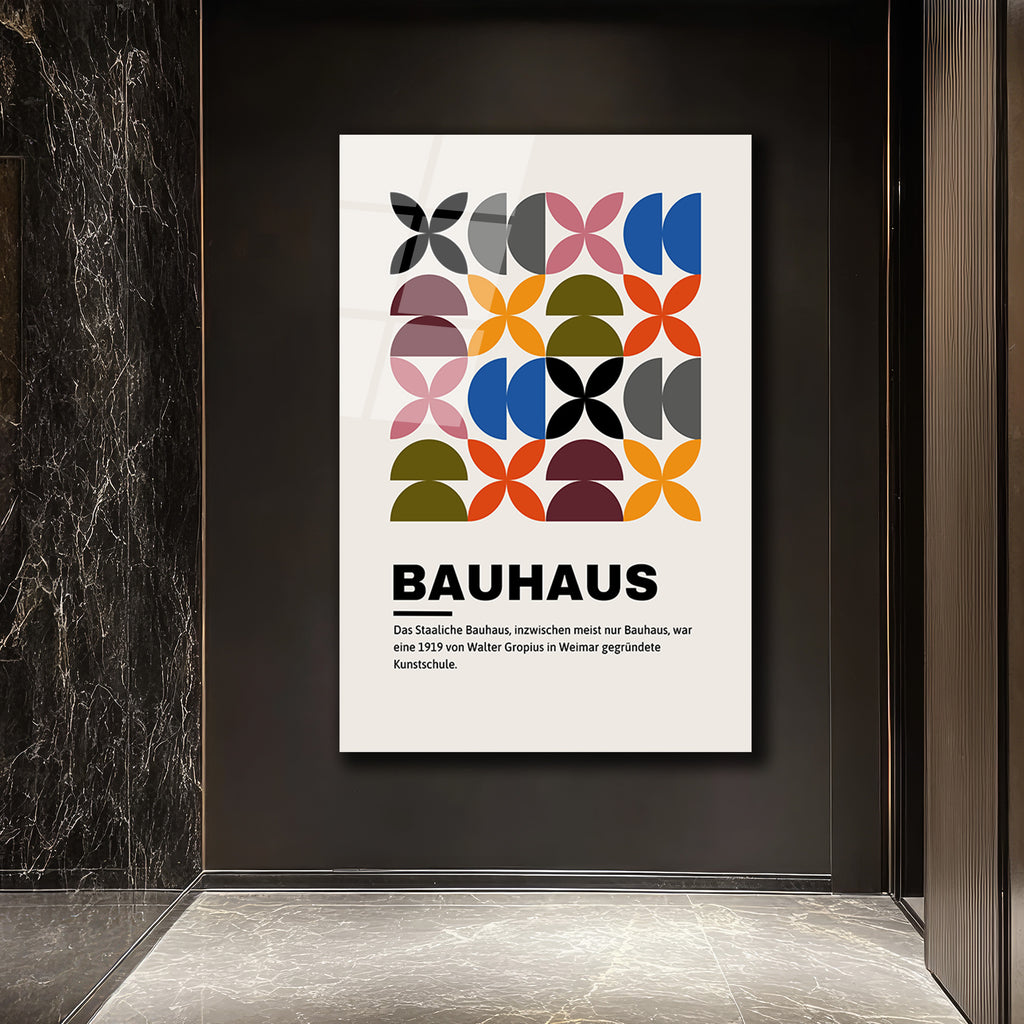 Bauhaus Geometrik Desenli Modern Cam Tablo