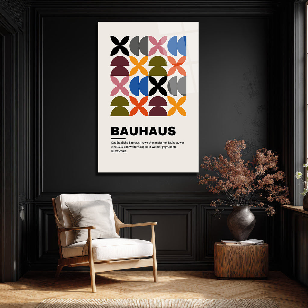 Bauhaus Geometrik Desenli Modern Cam Tablo