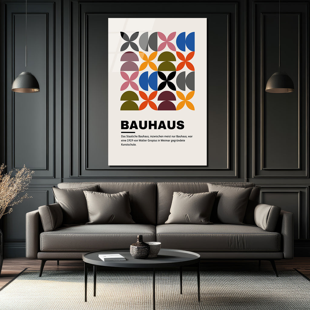 Bauhaus Geometrik Desenli Modern Cam Tablo