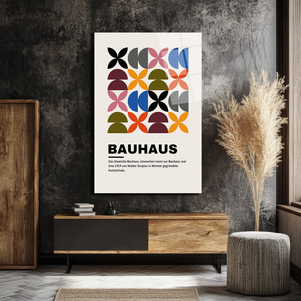 Bauhaus Geometrik Desenli Modern Cam Tablo
