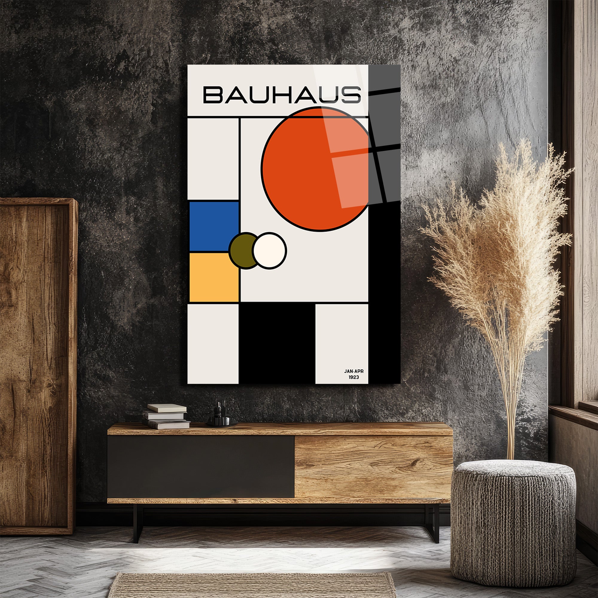 Bauhaus Modern Sanat Geometrik Tasarım Cam Tablo