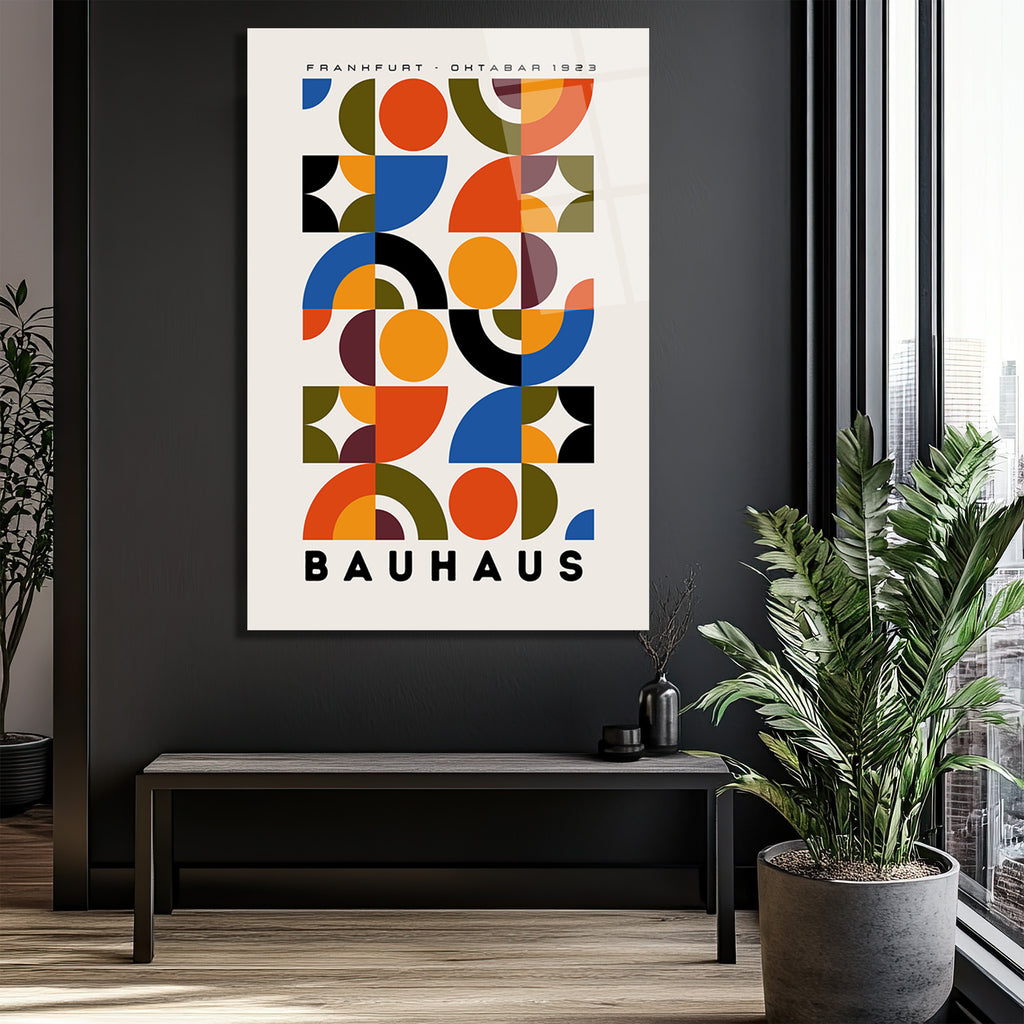 Bauhaus Sanatı Geometrik Desenli Modern Cam Tablo