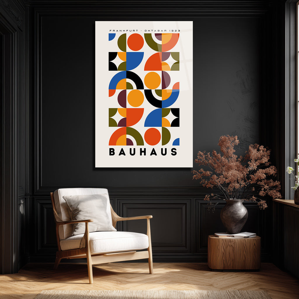 Bauhaus Sanatı Geometrik Desenli Modern Cam Tablo