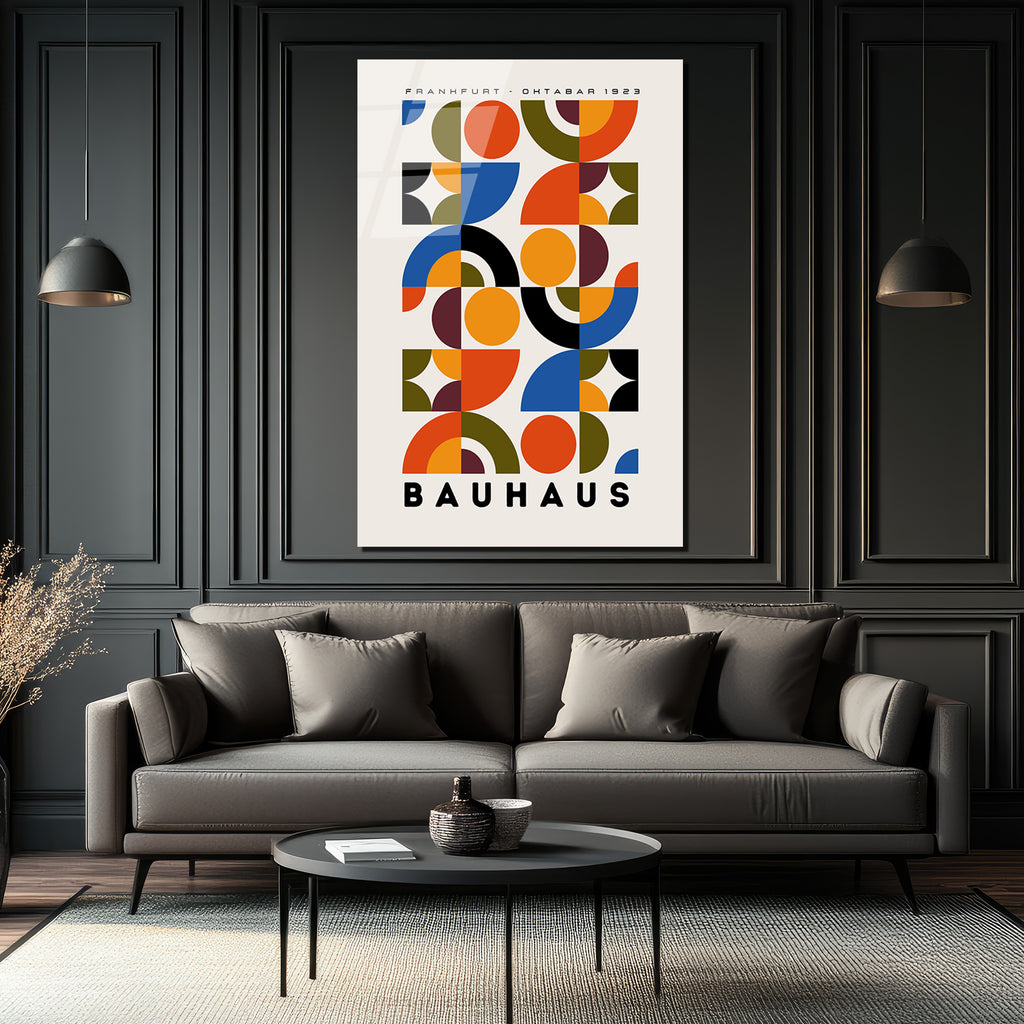 Bauhaus Sanatı Geometrik Desenli Modern Cam Tablo