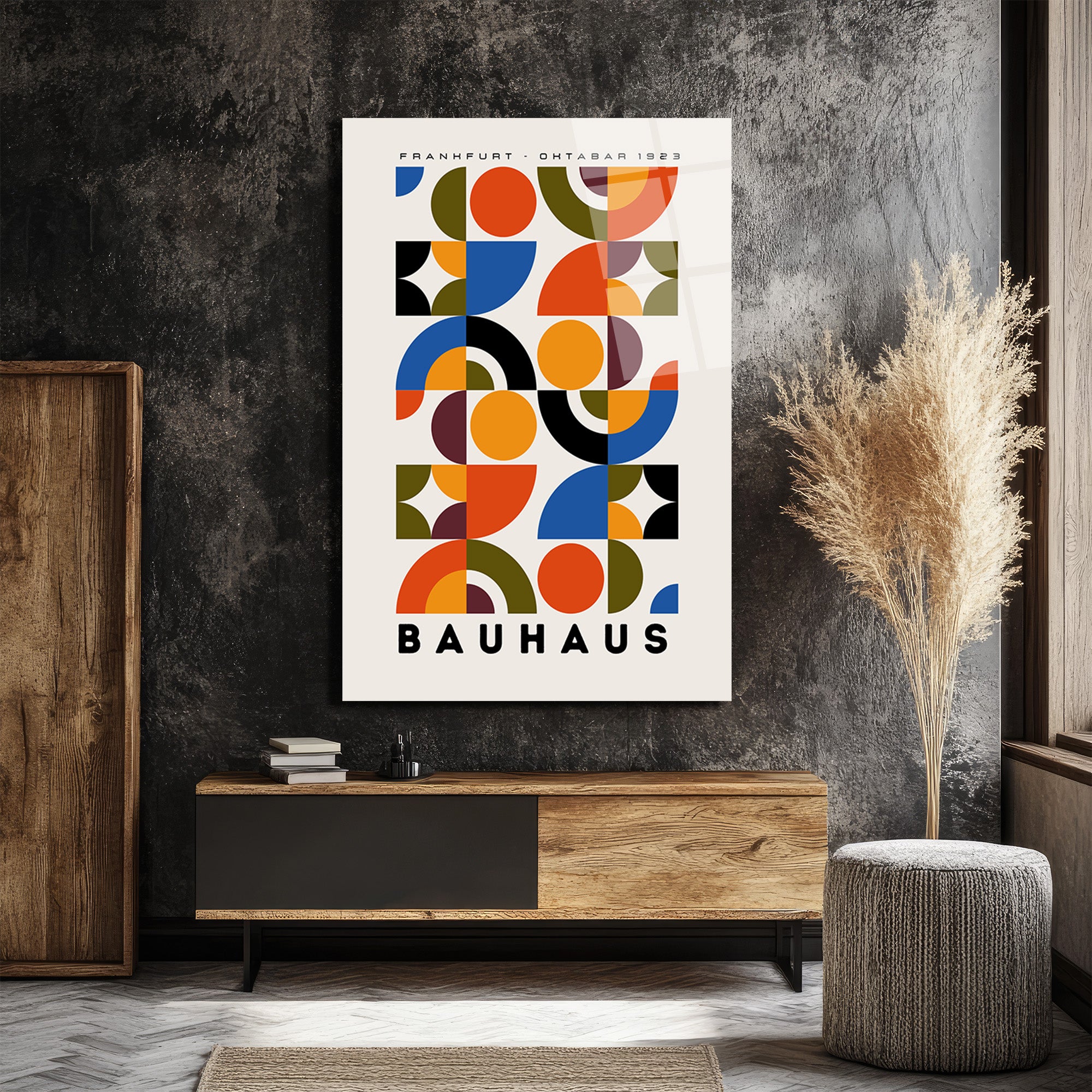 Bauhaus Sanatı Geometrik Desenli Modern Cam Tablo