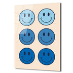 Neşeli Mavi Smiley Yüzler Modern Cam Tablo