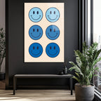 Neşeli Mavi Smiley Yüzler Modern Cam Tablo