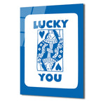 Lucky You Kraliçe İskambil Kartı Mavi Beyaz Cam Tablo