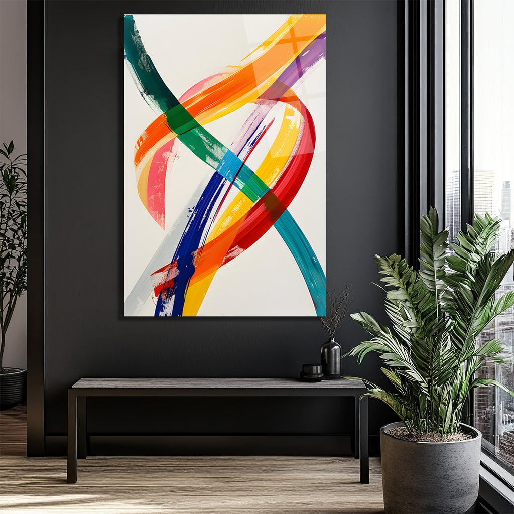 Canlı Fırça Darbeleri Soyut Sanat Cam Tablo