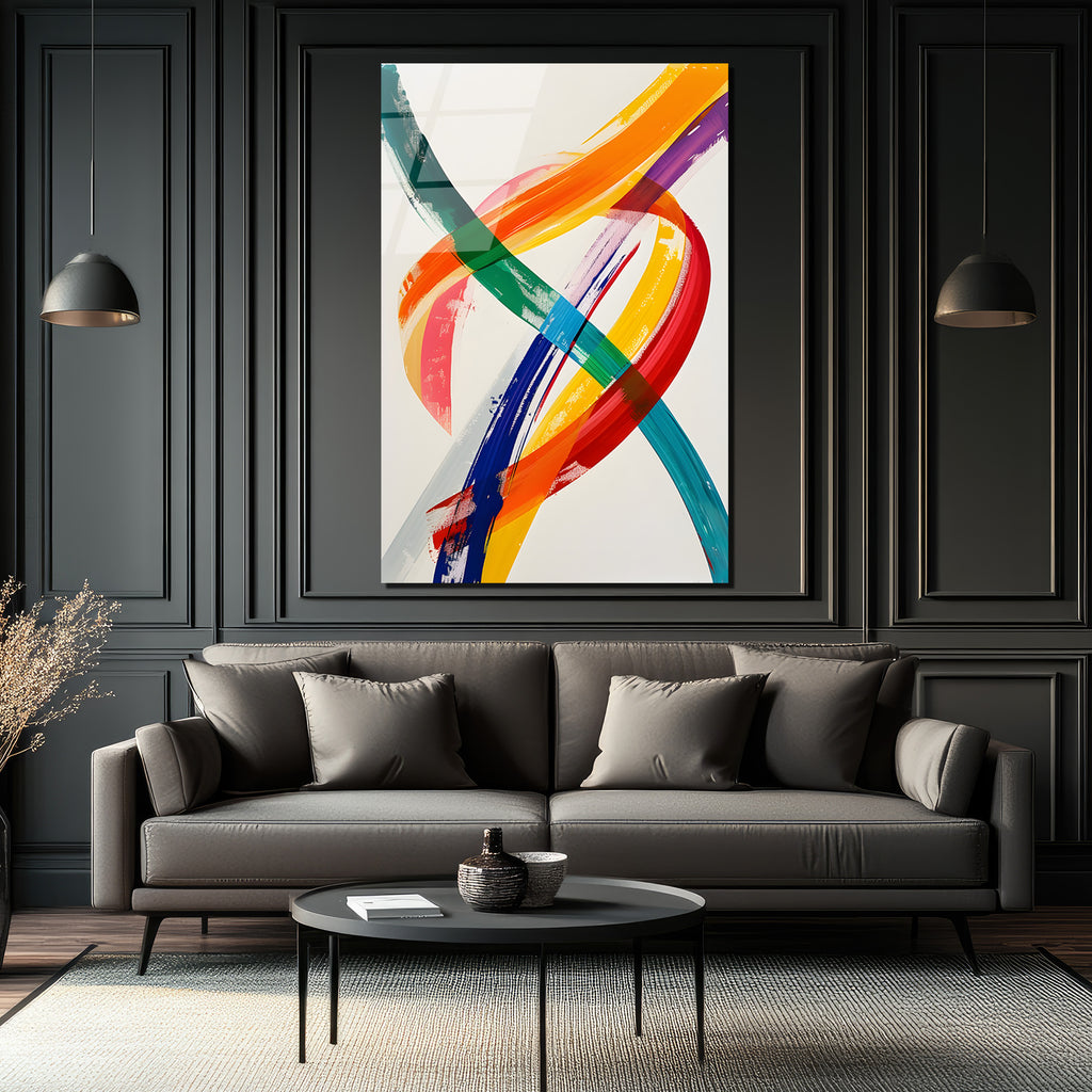 Canlı Fırça Darbeleri Soyut Sanat Cam Tablo