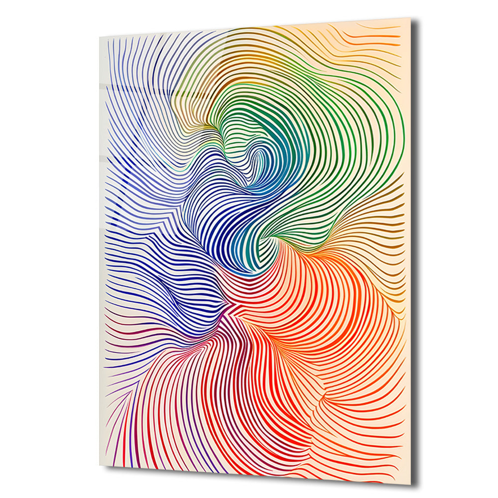 Op Art Akışkanlık: Çok Renkli Dalgalar Cam Tablo