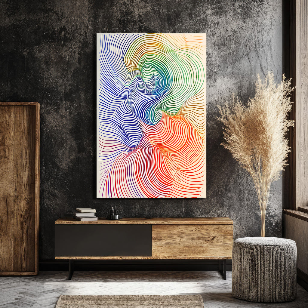 Op Art Akışkanlık: Çok Renkli Dalgalar Cam Tablo