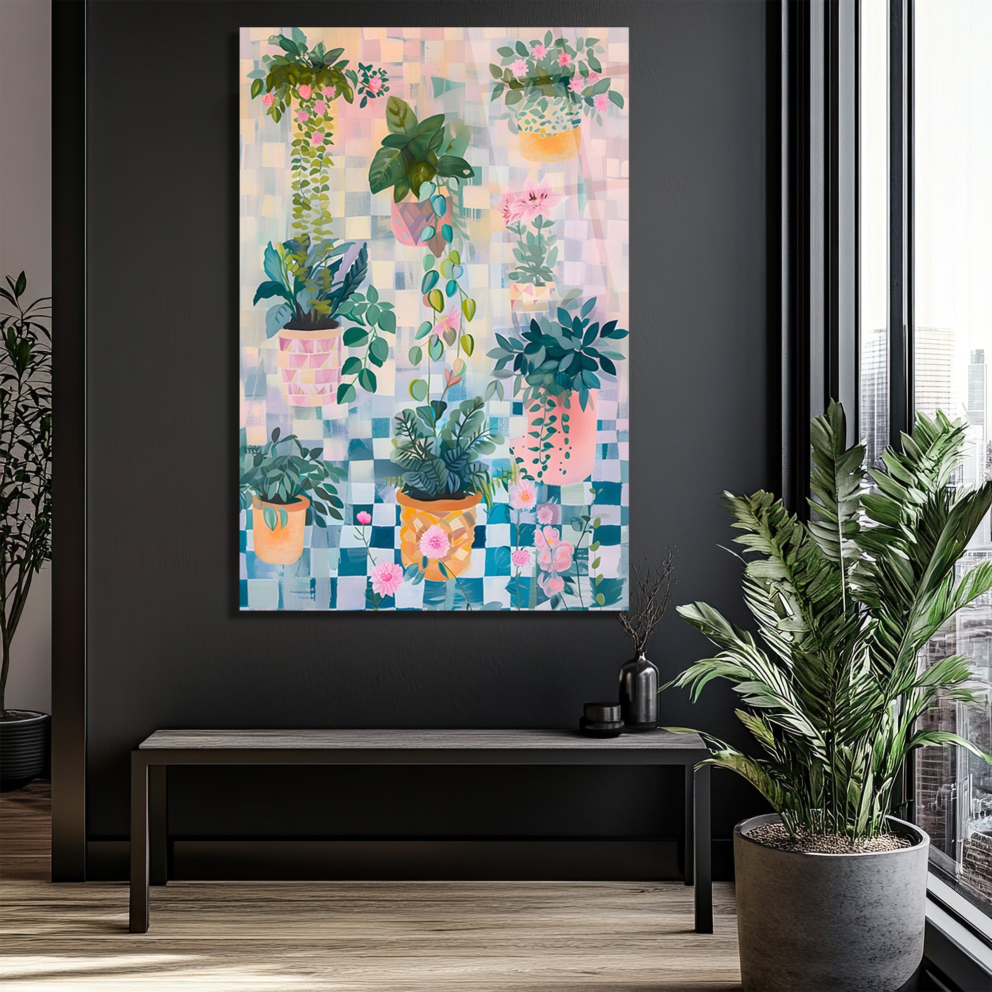 Canlı Bitkiler Temalı Pastel Çiçek Bahçesi Cam Tablo
