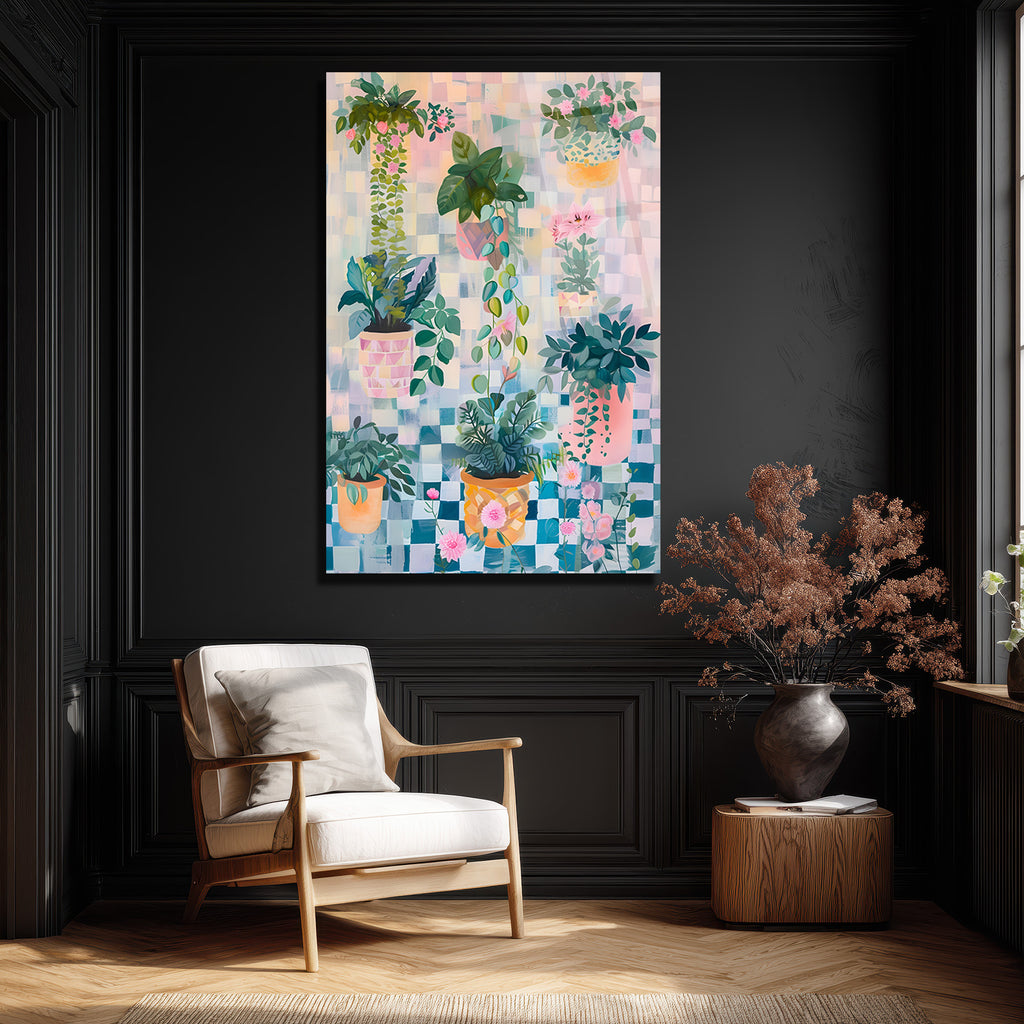 Canlı Bitkiler Temalı Pastel Çiçek Bahçesi Cam Tablo