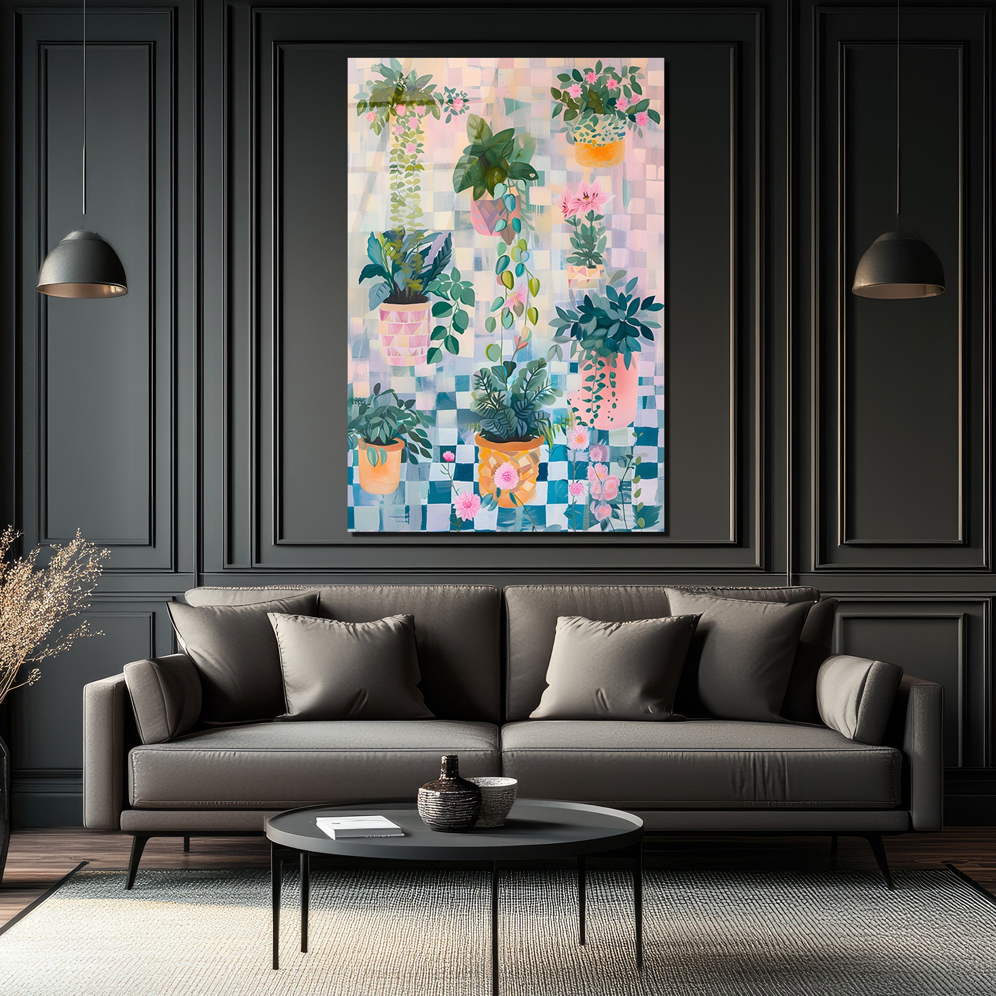 Canlı Bitkiler Temalı Pastel Çiçek Bahçesi Cam Tablo