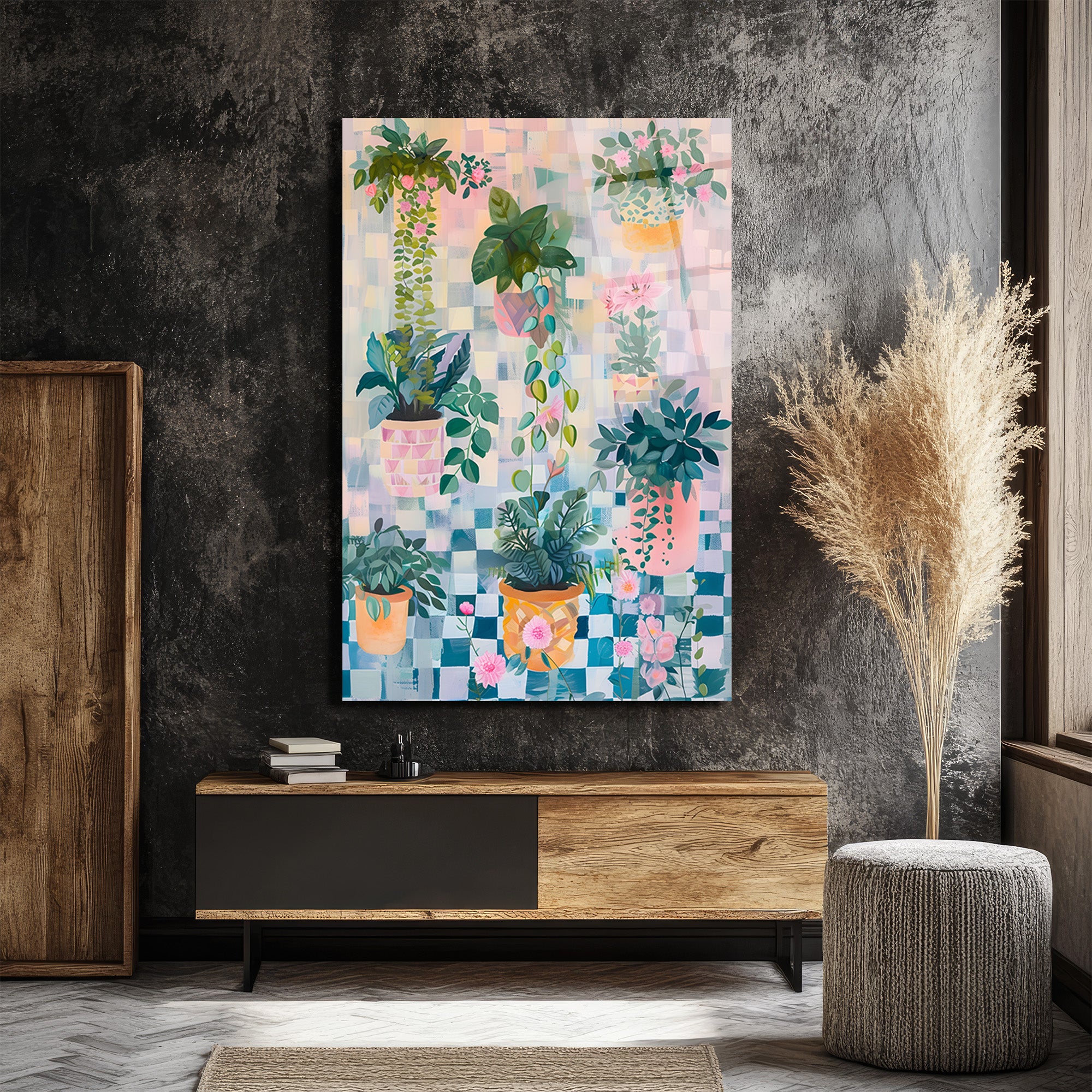 Canlı Bitkiler Temalı Pastel Çiçek Bahçesi Cam Tablo