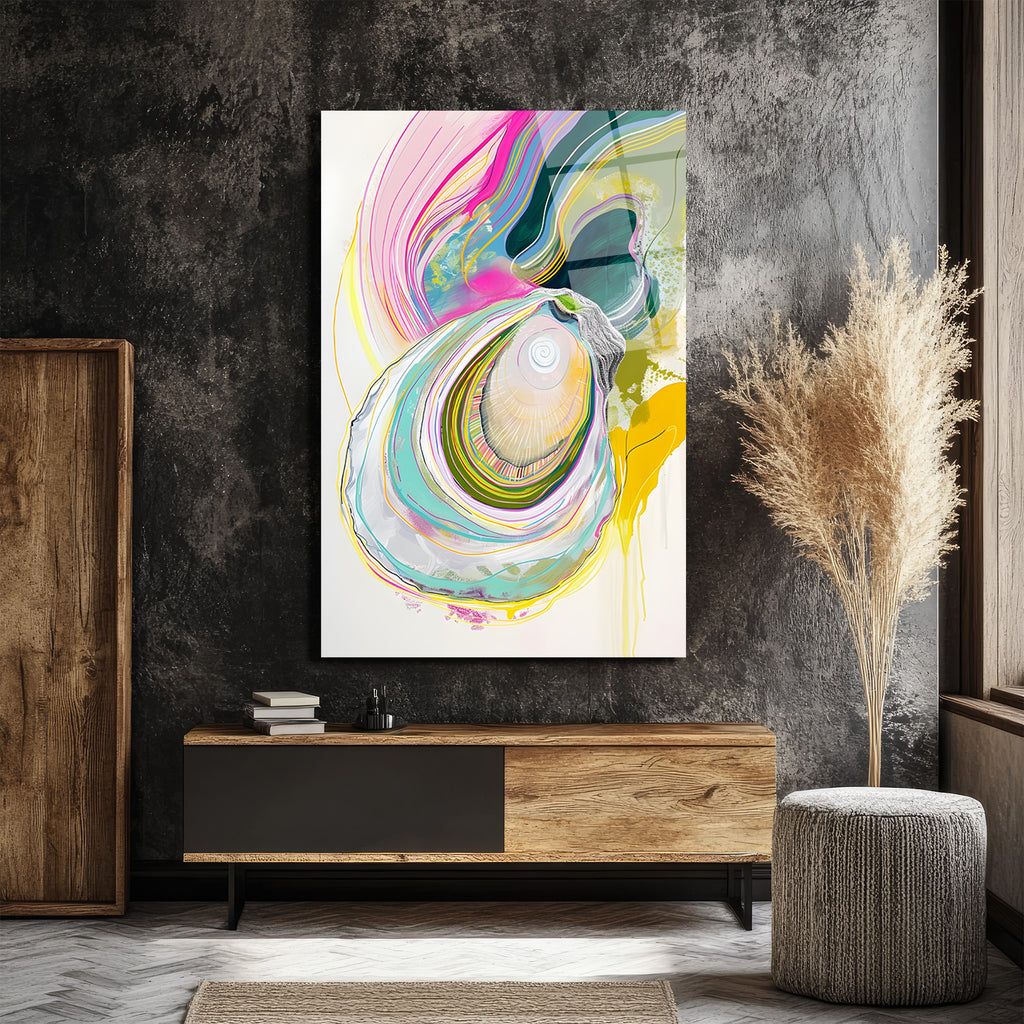 Akışkan Renklerle Modern İstiridye Cam Tablo