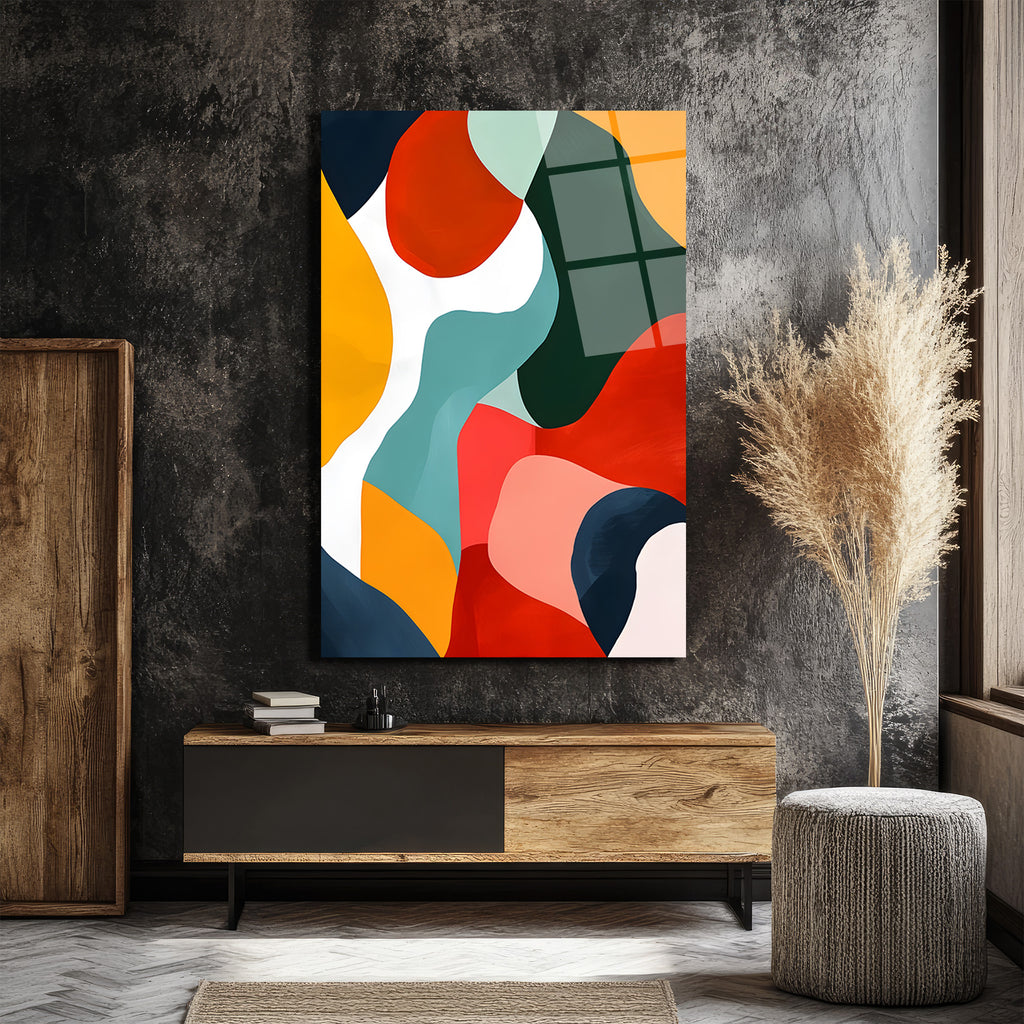 Enerjik Soyut Formlar Cam Tablo | Modern Sanatın Dansı