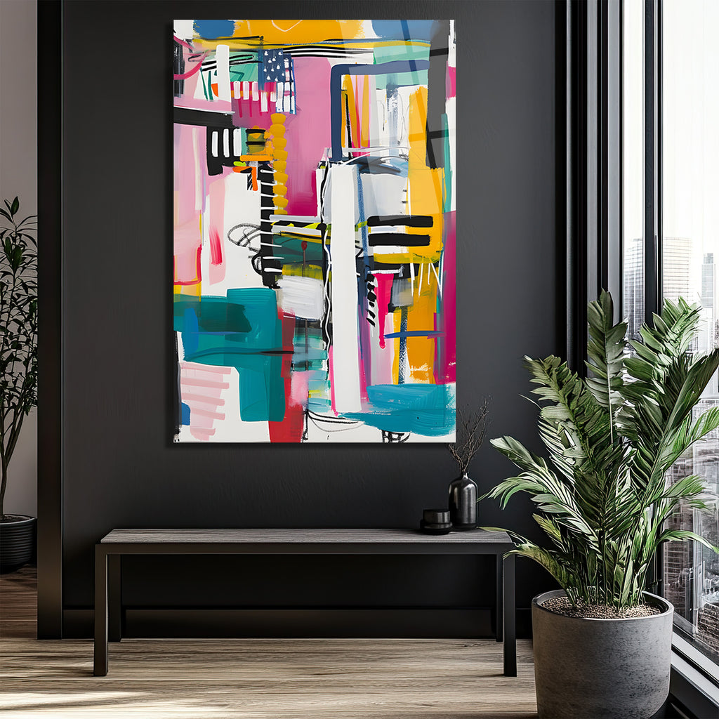Enerjik Soyut Sanat Cam Tablo - Modern Duvar Dekorasyonu