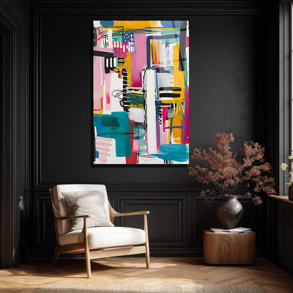 Enerjik Soyut Sanat Cam Tablo - Modern Duvar Dekorasyonu