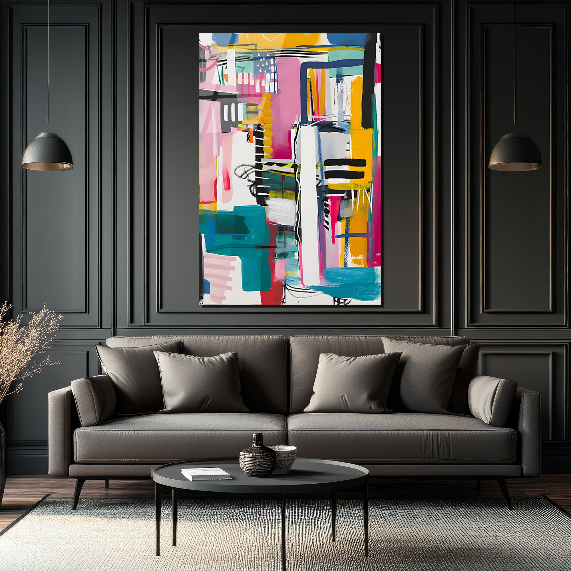 Enerjik Soyut Sanat Cam Tablo - Modern Duvar Dekorasyonu