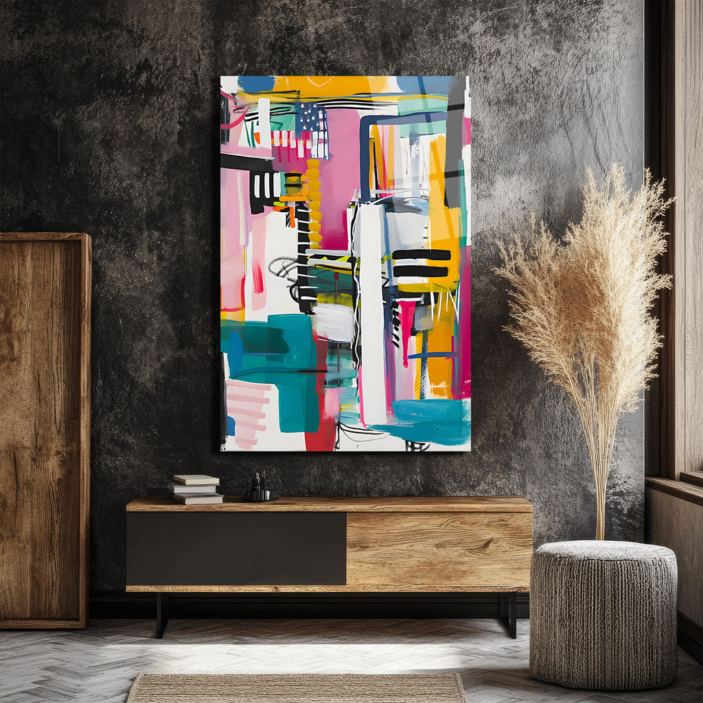 Enerjik Soyut Sanat Cam Tablo - Modern Duvar Dekorasyonu