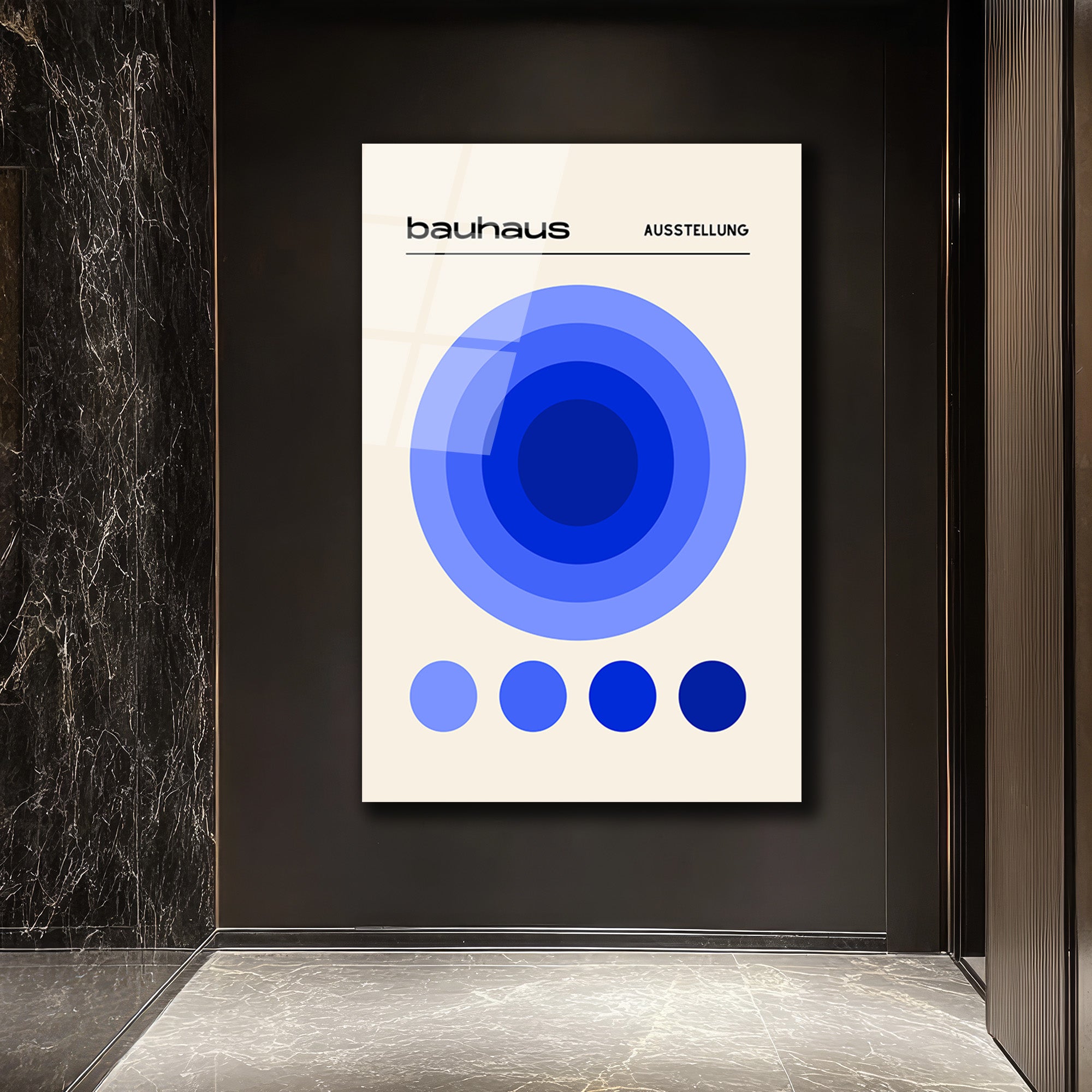 Bauhaus Mavi Tonlar Cam Tablo - Modern Sanatın Zarafeti